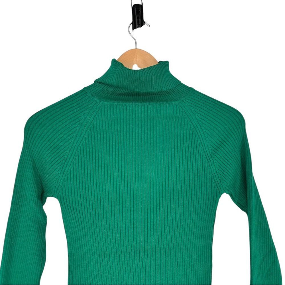 Love Tree Green Ribbed Turtleneck Sweater size Large Long Sleeves Stretch - Picture 8 of 14